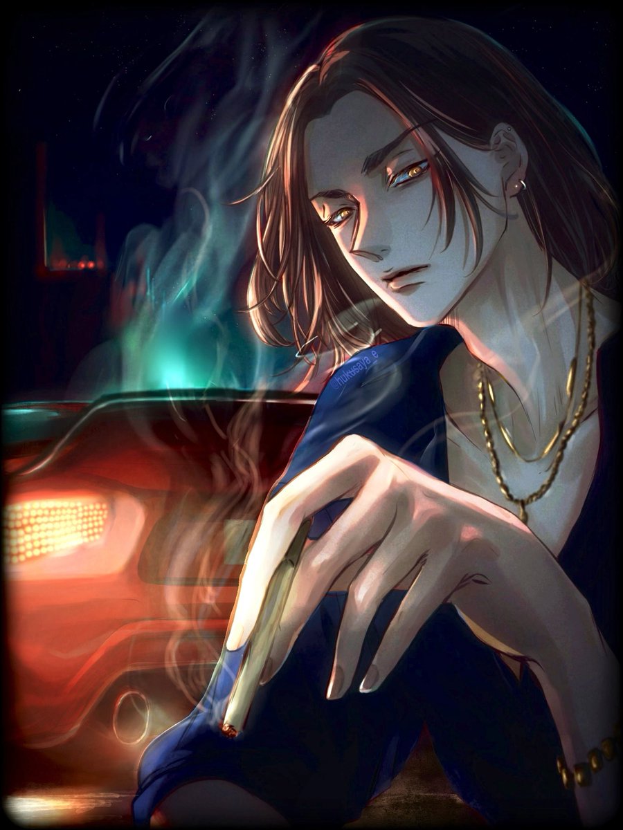 cigarette jewelry car 1boy male focus necklace motor vehicle  illustration images