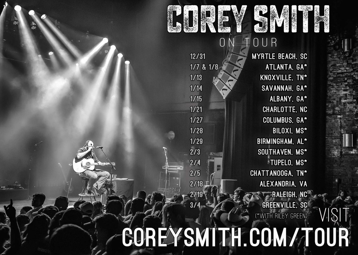 2022 has a loaded schedule! Have you seen these shows? They're now on sale! coreysmith.com/tour 1/21 @coyotejoes-Charlotte, NC 2/18 @thebirchmere-Alexandria, VA 2/19 @LincolnRaleigh- Raleigh, NC 3/4. @blindhorse- Greenville, SC