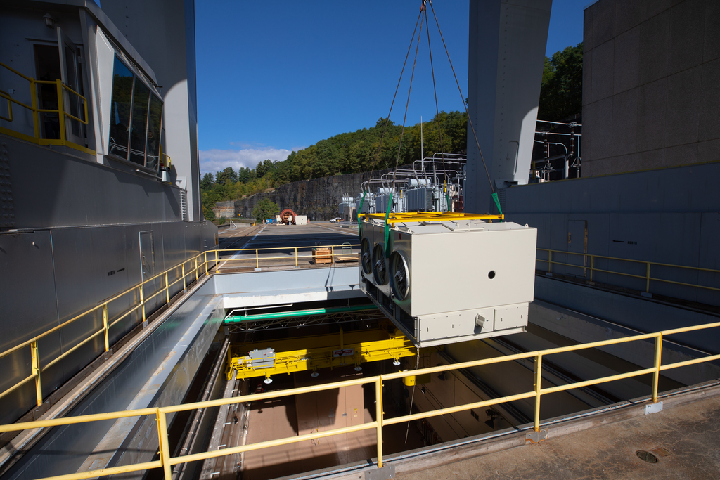 The Blenheim-Gilboa Power Project's Unit 4 Breaker gets lifted out of the breaker gallery &amp; lowered back into the assembly bay. This important work is part of our Transmission Life Extension &amp; Modernization (TLEM) program to extend the life of our generation &amp; transmission assets