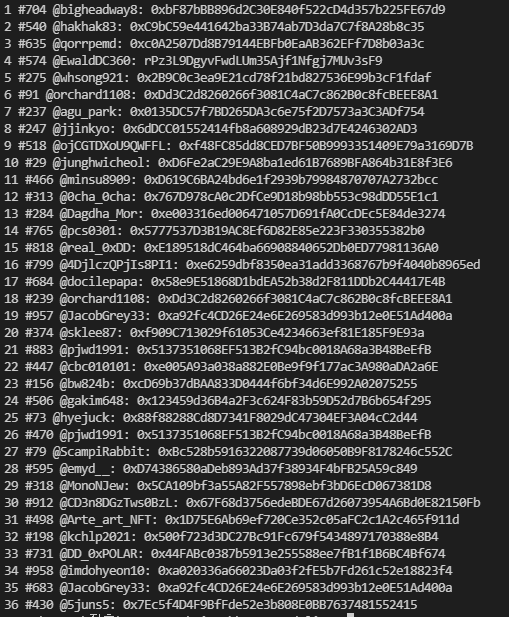 nft_pimp's tweet photo. The list of winners.
I'll send it to you as soon as possible.
Thank you for participating.
#NFTPIMP #OPENSEA #Hiiamdaisy https://t.co/4k6YSWrHqr