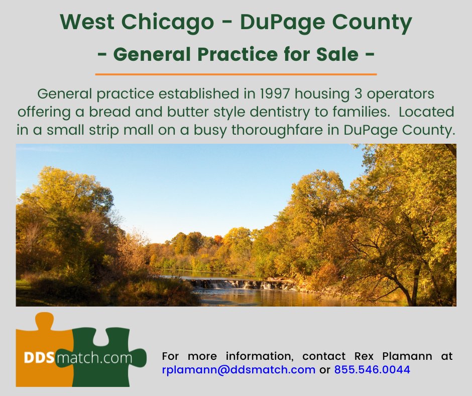 ddsmatchChicago's tweet photo. General Practice for Sale in Chicago's West Suburbs
https://t.co/llR460SX8o
#ddsmatch #dentalpractice #dentalpracticeforsale #chicago #illinois https://t.co/Y7G9MTUrJj
