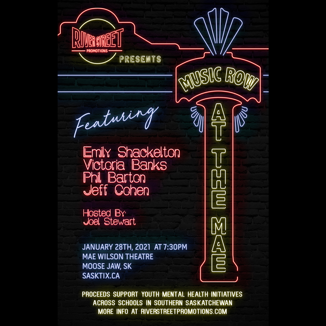 RiverStPromos's tweet image. MUSIC ROW AT THE MAE. Experience a special taste of the Nashville music scene with these four award-winning songwriters telling the stories of the origins of their hit songs, and performing them live. Tickets go on sale in one week - Tuesday the 7th @10am. sasktix.ca