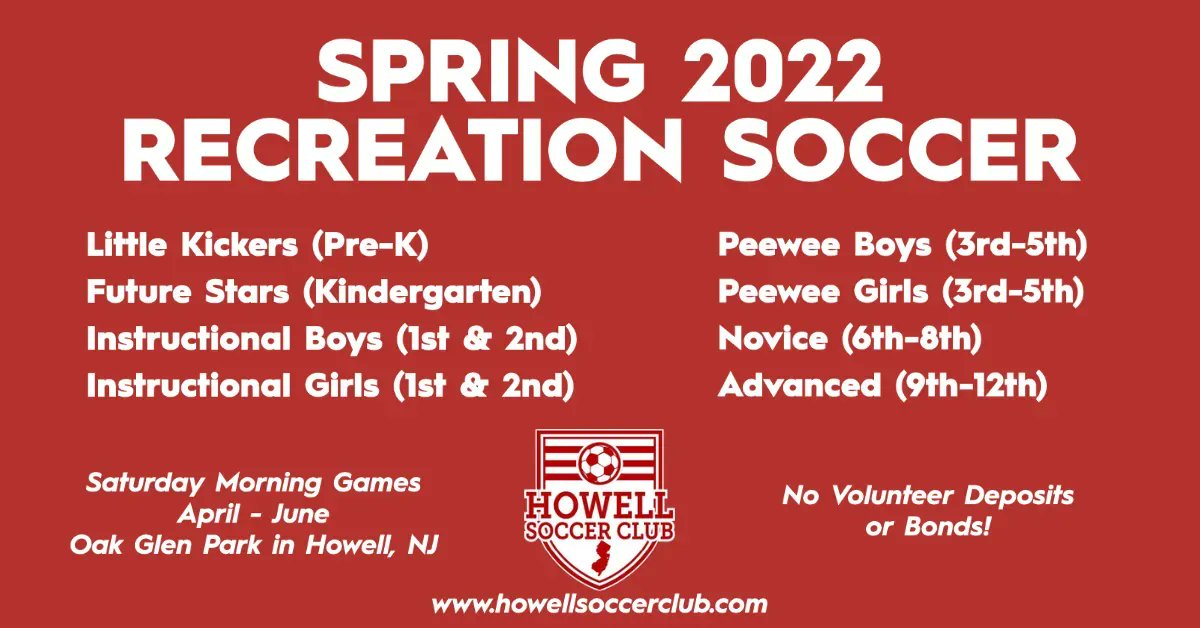 Howell_Soccer's tweet photo. Registration for Spring 2022 Soccer is now open for Pre-K through 12th Grade! Join us for the 50th year of Howell Soccer Club >>  https://t.co/rdq1ucl67D https://t.co/jE81XLBHz7