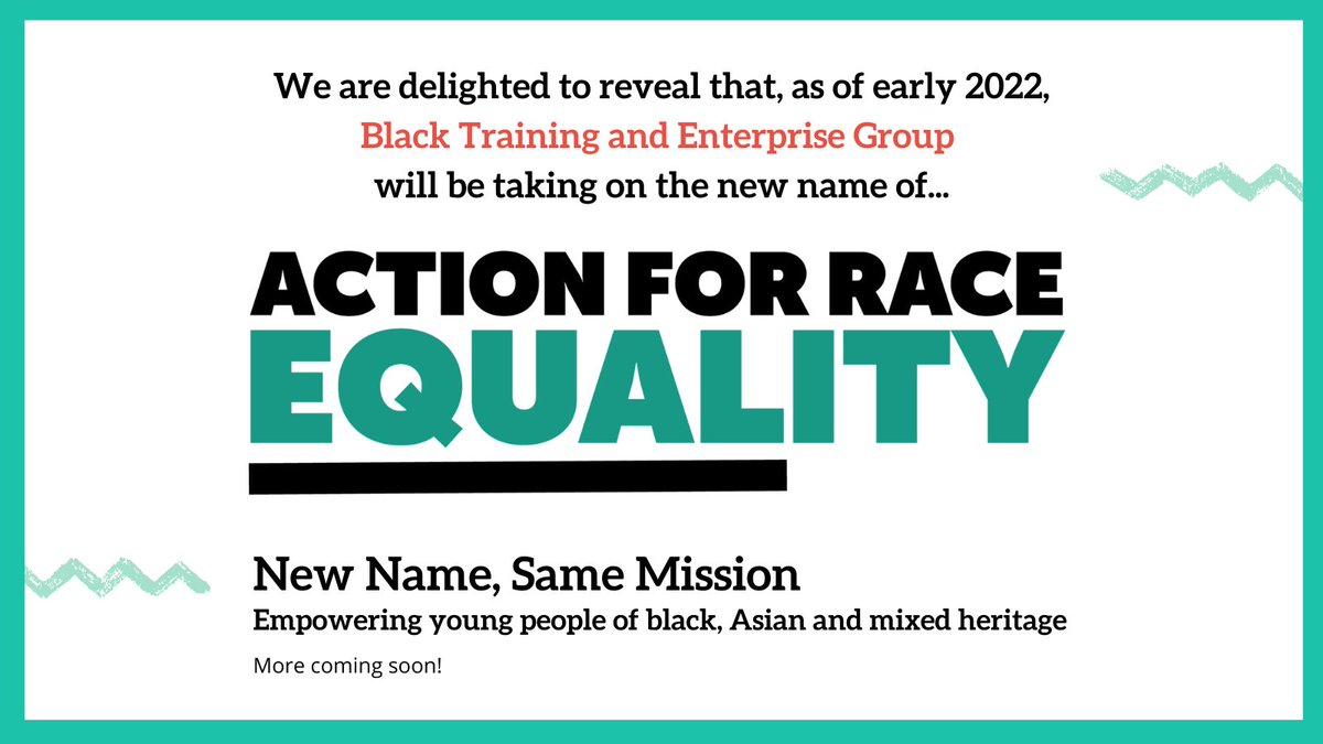 AREtweets_'s tweet image. 🔊ANNOUNCEMENT ALERT 

Today, as we mark our 30th anniversary, we are delighted to share news that BTEG will become Action for Race Equality in 2022! 

🆕website + social media soon to follow.

Thank you to all our supporters since 1991! We couldn't have made it without you🌟