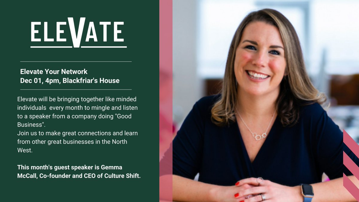 ElevateGM's tweet photo. Last chance to book for tomorrow's 'Elevate your Network' event with Gemma McCall, Co-founder and CEO of @UKCultureShift 🚀

Blackfriar's House, 4pm-6pm

Join us to make great connections and learn from other great businesses in the North West 🤝🏼

https://t.co/xVYe1So49x https://t.co/CJXkfxhUE4
