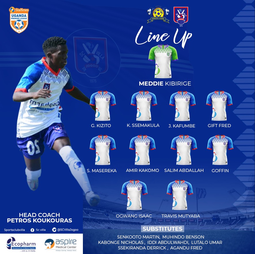 SamotimRizzo's tweet photo. Official Line up against @TeamMbararaCity. Come on guys, make the milk & honey sweeter. @SCVillaJogoo game starts in 30minutes. #JogooFansClubItaly #JogooPower #JogooFire https://t.co/5vzzsn6Jng