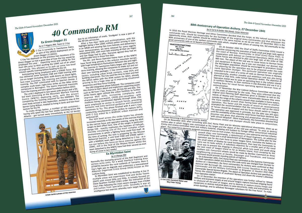 1 day to go now until publication. All the usual Corps news and activity, including 40 Cdo RM on Ex Green Dagger, the 80th Anniversary of Operation Archery and tributes to Maj Gen Matt Holmes <a href="/theRMcharity/">RMA - The Royal Marines Charity</a> <a href="/RoyalMarines/">Royal Marines</a> @LtGenMagowan