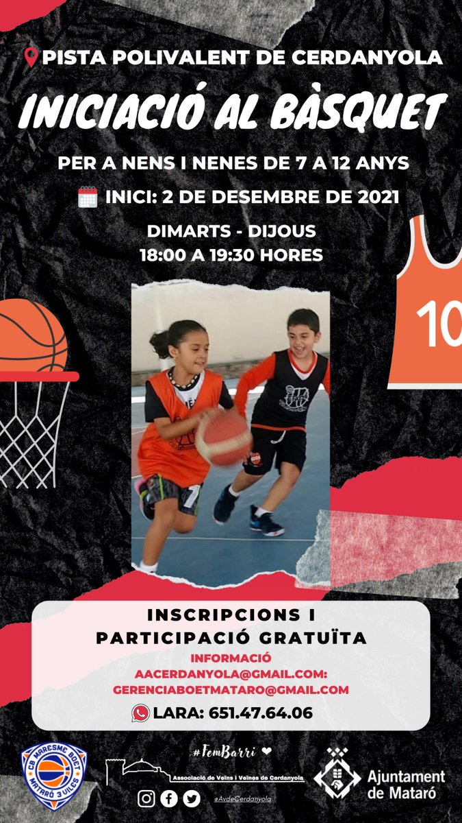 AVdeCerdanyola's tweet photo. Dijous 2 de desembre❗❗
Iniciació al bàsquet 🏀👦👧
#cerdanyolamataro
#mataró
#bàsquet https://t.co/kDEYxGBzqi