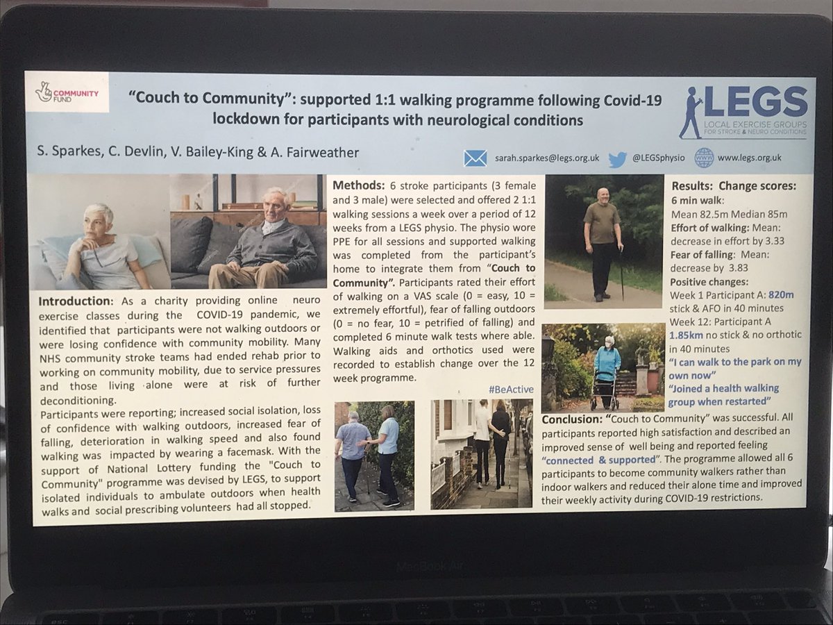 LEGSphysio's tweet photo. “Couch to community” was an important part of our lockdown service,responding to participants who were concerned about outdoor mobility &amp; isolation.Our poster ID 204 @UKStrokeForum #UKSF21 shows participants all became community walkers rather than indoor walkers @conor_physio 💙 https://t.co/E9CvusLSQi