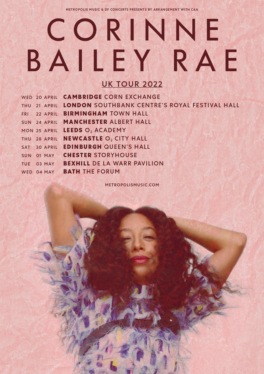 After all this time.. we're back! I'm thrilled to be playing the UK again next Spring. The tour bus, the band &amp; crew, &amp; of course getting up there under the lights &amp; seeing you all, sending my heart out into the crowd once again. I hope you can make it. xx
corinnebaileyrae.com/tour/