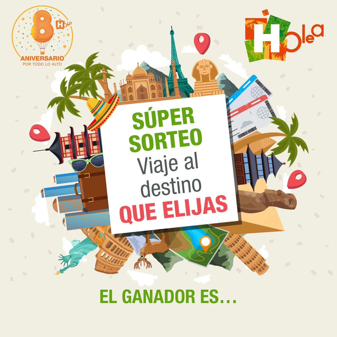 HoleaHuelva's tweet photo. ¡Ya tenemos ganador del súper viaje al destino que quieras de nuestro #8AniversarioHolea! 🎉 ✈
Todos los detalles en nuestra web
➡ https://t.co/3HslHhWmET
#SorteosHolea #AniversarioHolea #PorTodoLoAlto #HoleaHuelva #Holea https://t.co/sGO3F55sI9