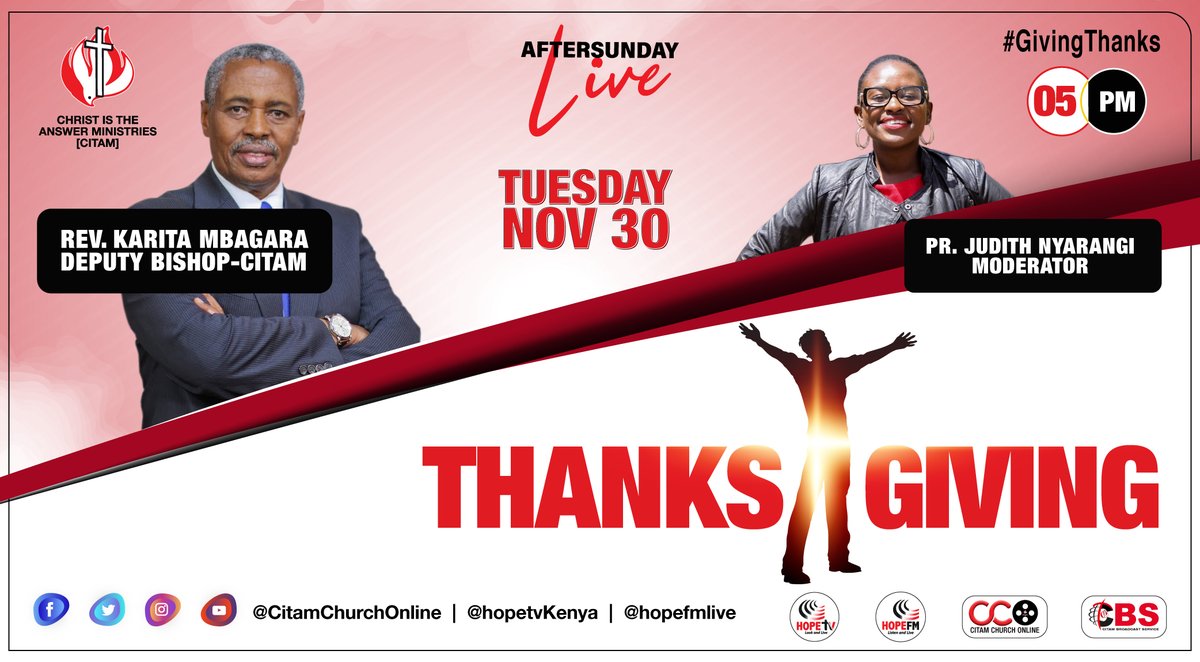 CITAMOnline's tweet photo. Thanksgiving is invaluable and it is one of the principles we miss as believers. Join us this evening for #Aftersunday live as we go deeper into the sermon on Thanksgiving by Rev. Karita Mbagara from 5 pm.

#CITAMChurchOnline #ChurchEveryday https://t.co/cBOo1ykOKI