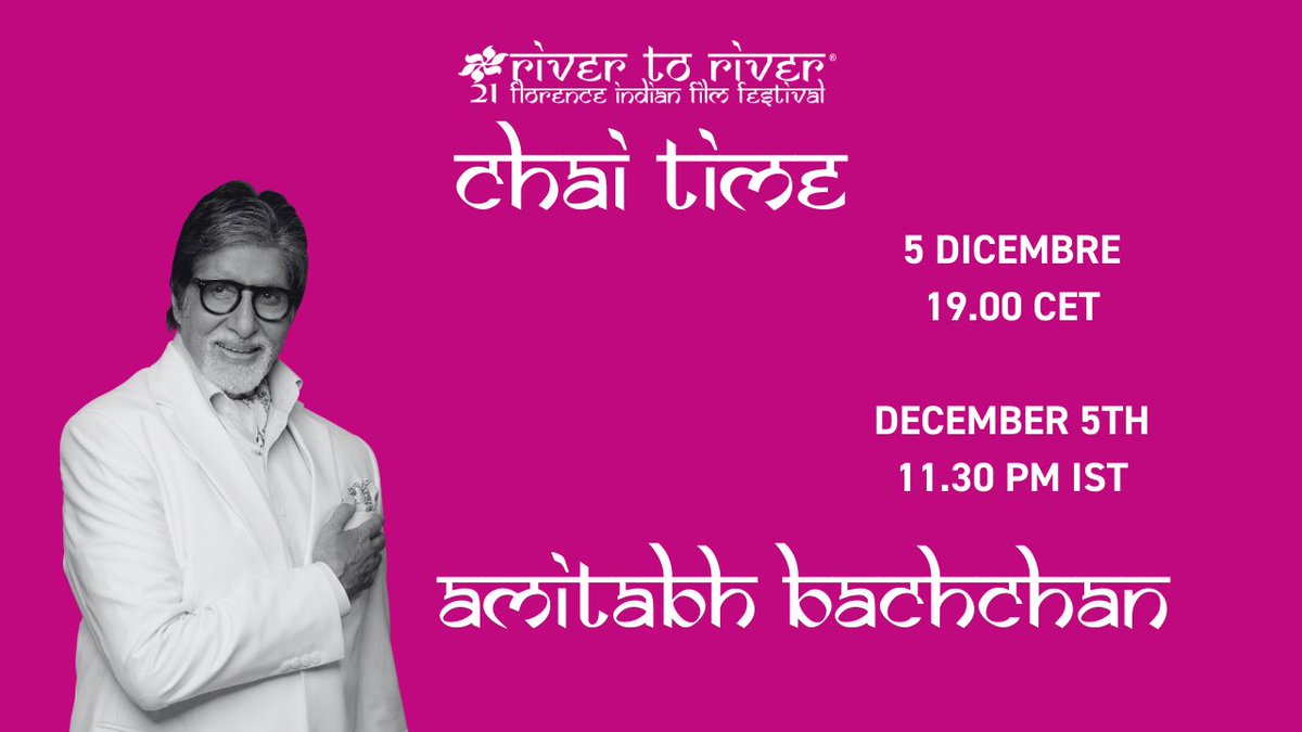 river2riverfiff's tweet image. #R2RFIFF2021 We are happy to announce that @SrBachchan  will virtually meet the audience on 📆 Dec 5th at 7.00 pm CET (11.30 pm IST) after the screening of #Chehre.
The event will be live-streamed on Twitter, our Facebook page and our YouTube channel.
#getrivered