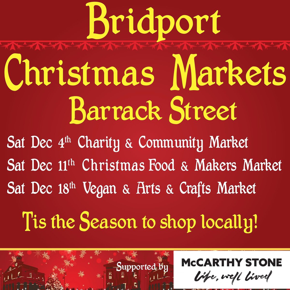 BridportCheer's tweet photo. Starting on 4th December there will be special Christmas markets in Bridport every Saturday! https://t.co/QshriF6nxB