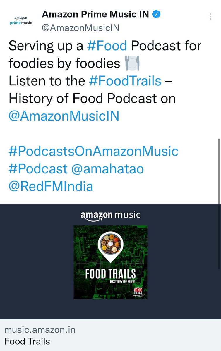 amahatao's tweet photo. अब @AmazonMusicIN पर भी 😊😊
@RedFMIndia @nisha_narayanan #podcast #redpodcast #food #foodfacts #History #foodies https://t.co/uDvVotZqUx