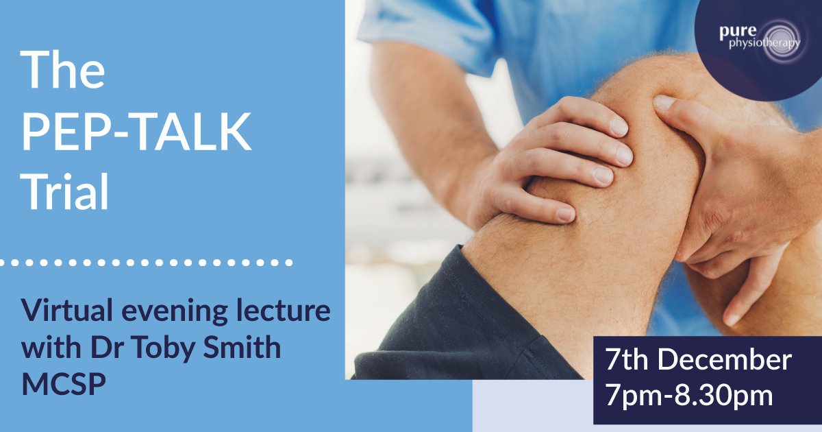 Pure_Physio's tweet photo. We are holding our next virtual evening lecture very soon!
Next Tuesday we have @TobyOSmith presenting 'The PEP Talk Trial'. This is a great CPD opportunity so book your slot now https://t.co/NuHuWMwCKU
#cpd #physiotraining #virtuallecture #eveninglecture #education #msk https://t.co/azY2vUAdMn