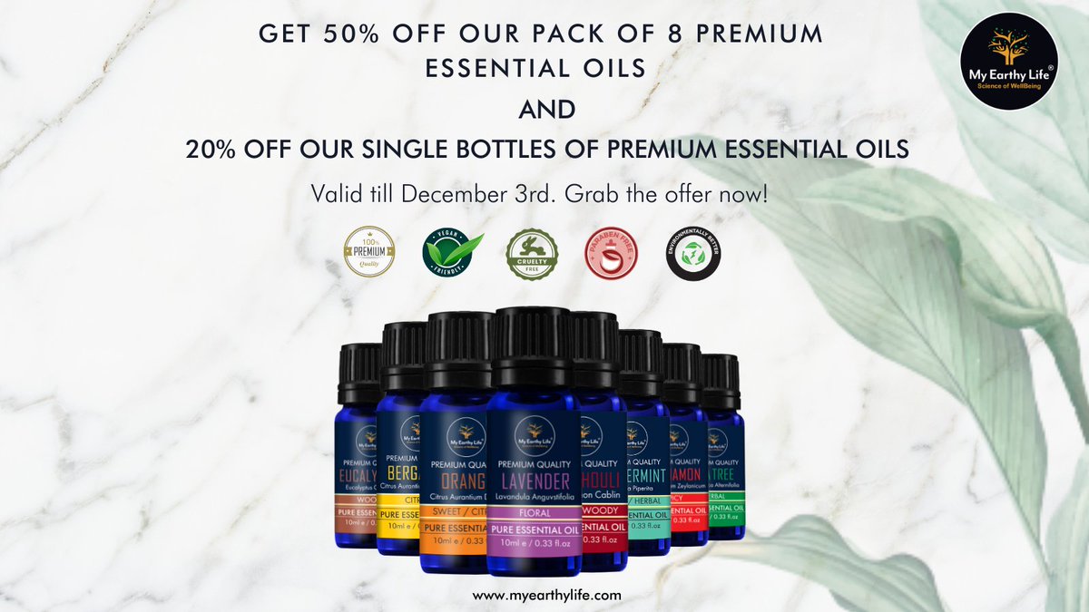 MyEarthyLife's tweet photo. Get 50% off our pack of 8 essential oils and 20% off our single essential oils. Visit the link below to grab the offer now!
https://t.co/rGrOQB5MOF...
#essentialoils #vegan #crueltyfree #amazon #buynow #certifiedorganic #ethicallysourced #sustainability #unitedkingdom #londonlife https://t.co/fmd7CR69y8
