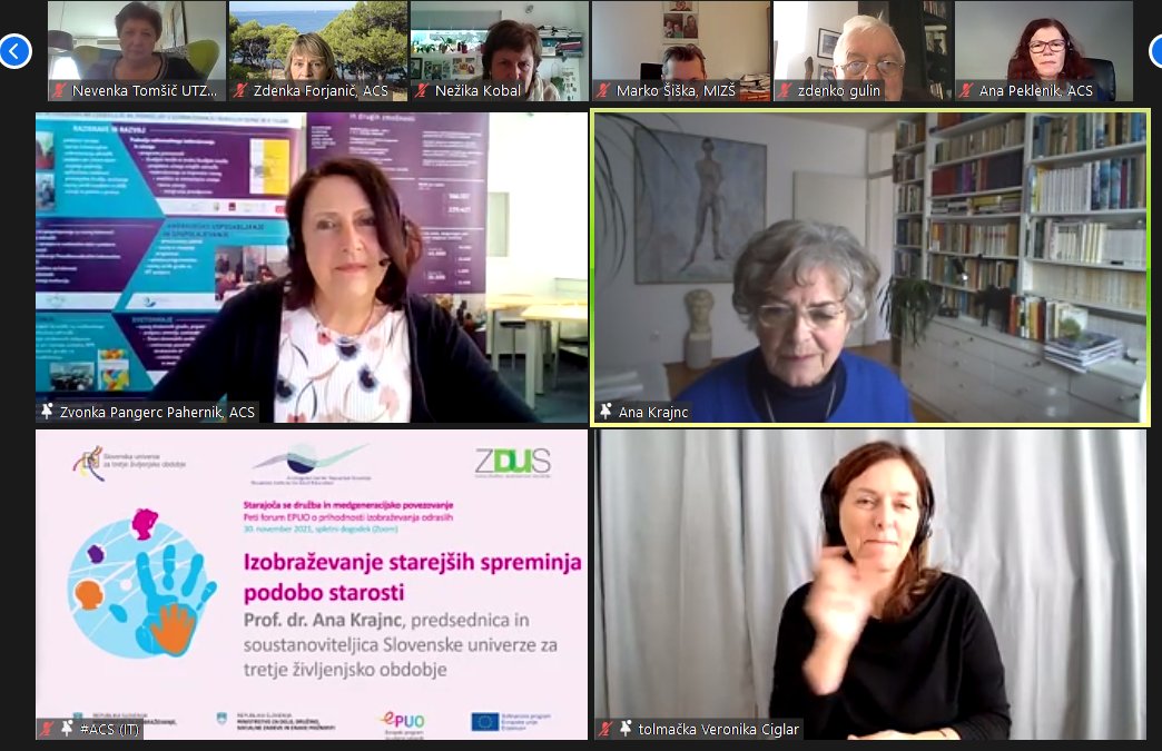 AndragoskiSLO's tweet photo. #5forumEPUO: Starajoča se družba in medgeneracijsko povezovanje 

Izobraževanje starejših spreminja podobo starosti, prof. dr. Ana Krajnc, predsednica in soustanoviteljica #SUTŽO

Program: https://t.co/R4FtfQJA2a.

#EPUO2021 #EAAL #ACS2021 #ZDUS

@ZvezaDUS @mddszRS @MIZS_RS https://t.co/r8yWdev3ai