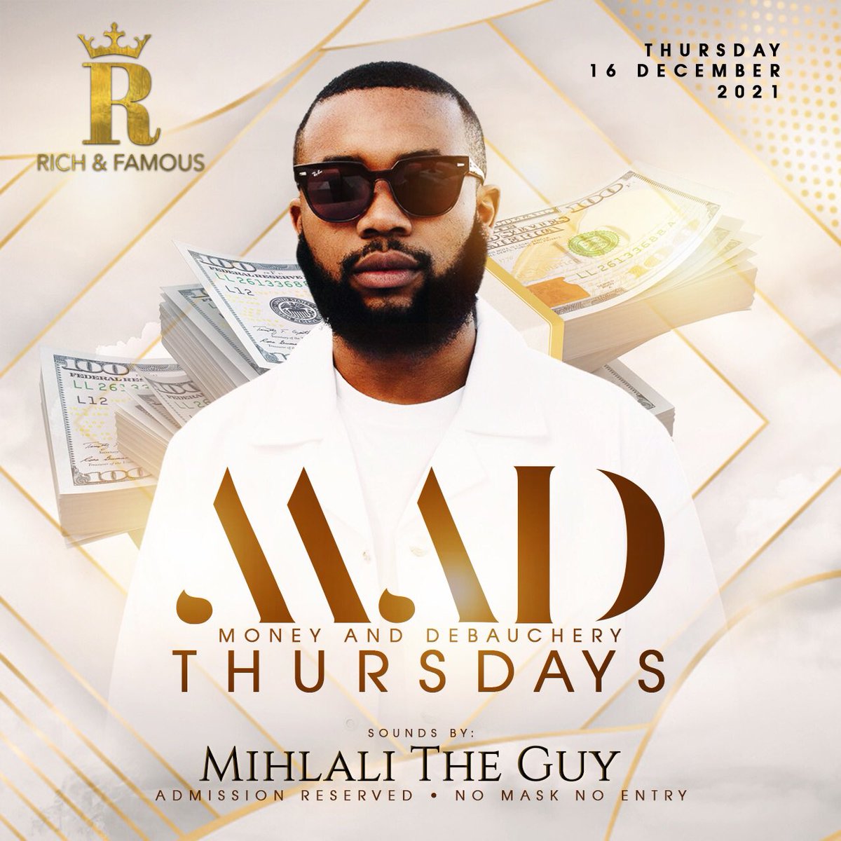 RealestRoseGold's tweet photo. Money And Debauchery
Thatβs the motto every Thursday
@Mihlali_The_Guy
@_faith_nketsi
#MADThursdays #MADRich https://t.co/3IS0axL0YO