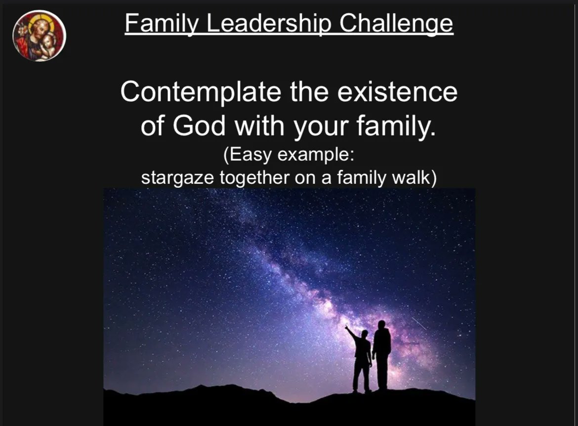 #FamilyLeadershipChallenge

With your family, contemplate the existence of God; which is to say observe/ponder His creation.

#SSJCTK #3Pillars #FaithFormation #FamilyLeadership #WorksOfMercy #YearOfStJoseph #TMIY #AllThingsNew @CTKTampa