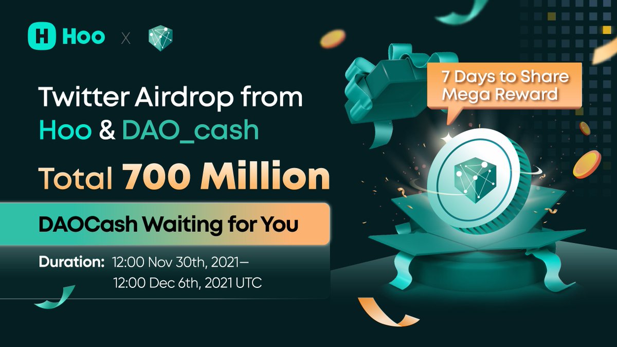 Hoo_exchange's tweet photo. Super #DAOCash Airdrop Launched at https://t.co/jwVIIpQrUv
⌛️Duration: 7days
👉Task：
    🔻Follow @Hoo_exchange &amp; @DAO_cash 
    🔻Retweet &amp; @ Friends &amp; @VitalikButerin、@JihanWu 
    🔻Join TG : https://t.co/fXP1pCrZT5

⏯️ Portal: https://t.co/XvjAoESEFw

#Hoo #Crypto #Giveaway https://t.co/9PTlJddpD5