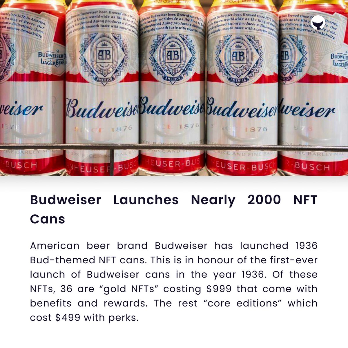 _CryptoWhaler's tweet photo. Budweiser has launched 1936 NFT cans.

Tags:
#IndianWhaler #IndiaWantsCrypto #crypto #cryptofyingindia🇮🇳 #wazirxwarriors #cryptocurrency #CryptoSetsYouFree #Budweiser #NFT https://t.co/JbwBHcY0oQ