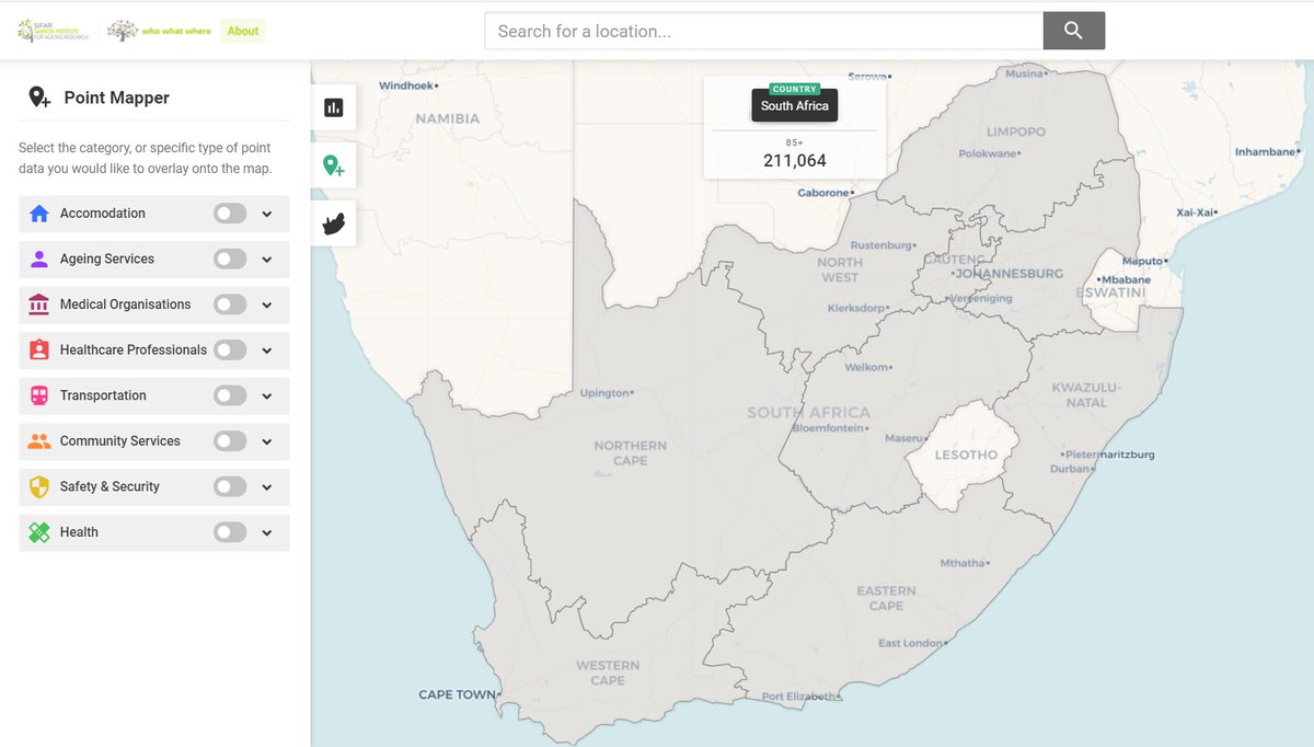SIFAR_2017's tweet photo. SIFAR has launched Who What Where https://t.co/tU4mU8z9JU , an online geolocated resource of services and resources available to older persons in South Africa and source of rich data for researchers and policy makers. Please share your data so we can ensure nation-wide coverage. https://t.co/x29GnUlIAK
