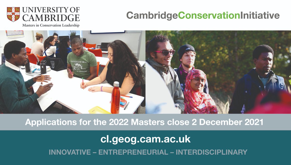 MPhilCL's tweet photo. A gentle reminder there are just TWO days left to apply for the @Cambridge_Uni Masters in Conservation Leadership 2022. Taught in partnership with @CCI_Cambridge. Deadline Midnight Thursday
https://t.co/aWSeQM0GQn
#MiCL22 #Masters #Conservation #Leadership #cambridge https://t.co/M2dYpLzrgb