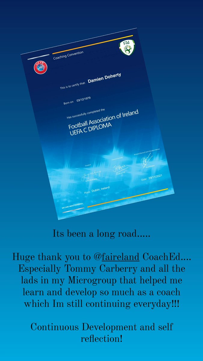 DamoDoherty's tweet image. Huge thank you to @CarberryTommy &amp;amp; everyone at @FAICoachEd as well as my fellow Micro Group coaches for all their help and support.... Im learning more and more every day and continuing to develop as a coach.
#realitybased #continuousdevelopment 
@UEFA @FAIMeath #coaching