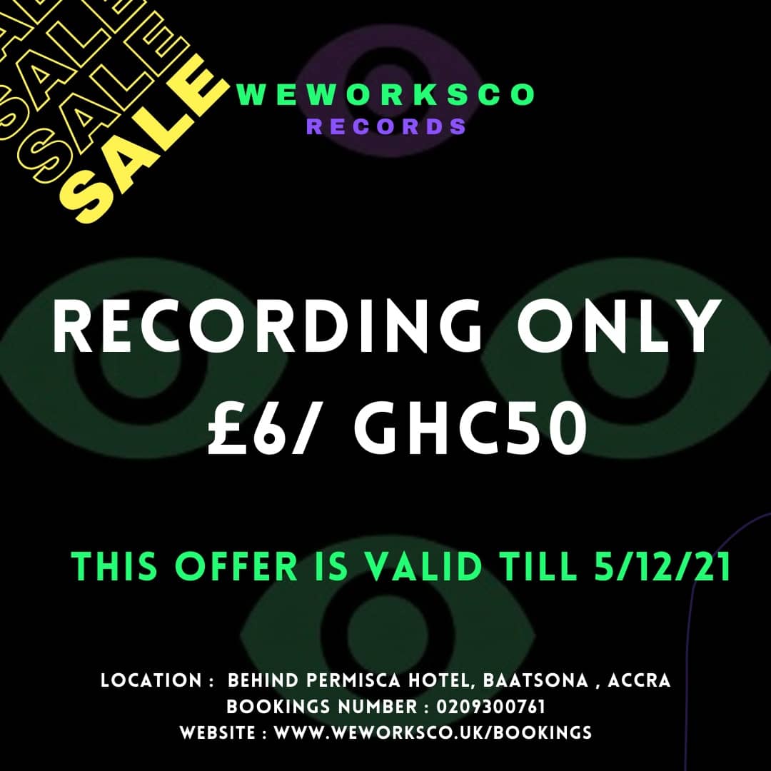 Our Cyber Monday Sale is still on! 
Recording starts as low as £6/Ghc50. Can't get no better! Book a session today! 
Contact details in the second flyer. Offer valid till 5/11/21 !

#mixing #apollotwin #weworksco #musicproduction #studiorecording #producer #mixingandmastering