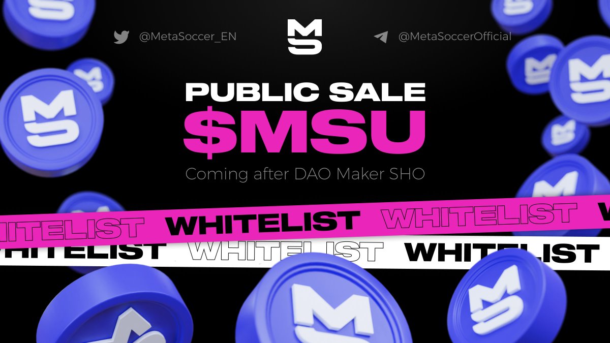 📢 MetaSoccer #IDO Whitelist for community 🥳 By joining here you’ll be running for a spot for our $MSU sale on December 9th 🎁 1800 Whitelist Slots ⏰ Ends on: 05:00 PM (UTC) December 07, 2021 👉Join here: bit.ly/MSU-Whitelist 👉KYC here: bit.ly/MSU-Blockpass