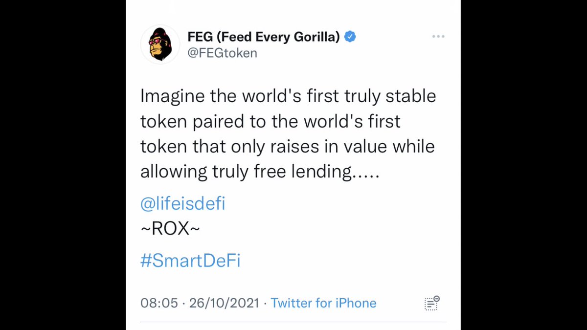 Can’t wait for this! FEGrox @lifeisdefi  truly is changing the game! #SmartDeFi has to be reverse engineered advanced alien technology from the future 👽
#FEG IS OUT OF THIS WORLD!
#FEGrox the alien #FEGexV2 #Blockchain #FEEDEVERYGORILLA #Cryptocurrency #advancedtechnologies 🦍🔥