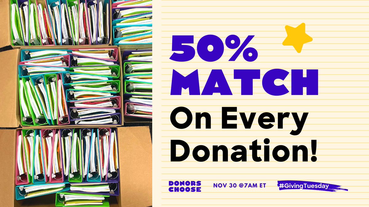 DonorsChoose's tweet photo. And 3.... 2.... 1....🚀  #GivingTuesday has begun!

Right now, there are over 75,000 DonorsChoose projects for you to choose from. And guess what? We're matching every donation by at least 50%! Which project will you choose? https://t.co/qlCuyiJXrV https://t.co/6PVYm0KVlA
