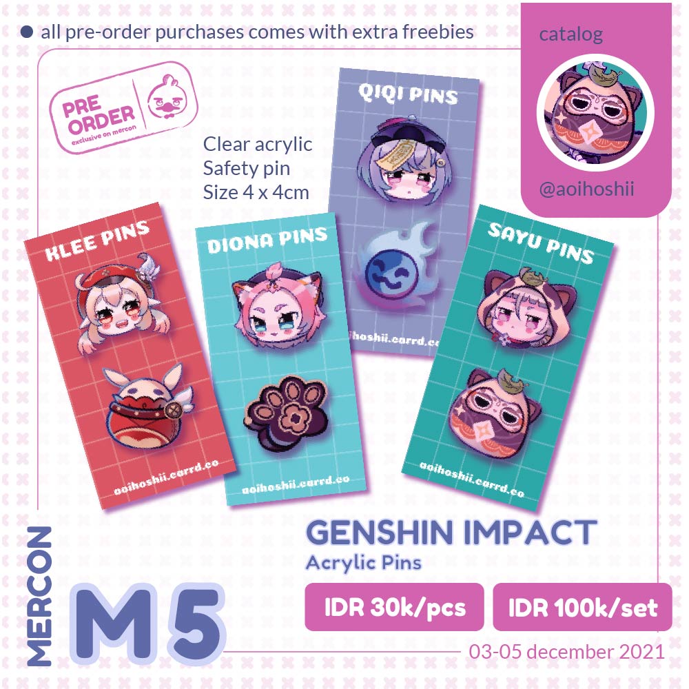 zhizoraoi's tweet photo. [@onmercon Catalog]
Yay merch drop!✨ They'll be available for Mercon2021 #genshinimpact https://t.co/vZLhe0X23J