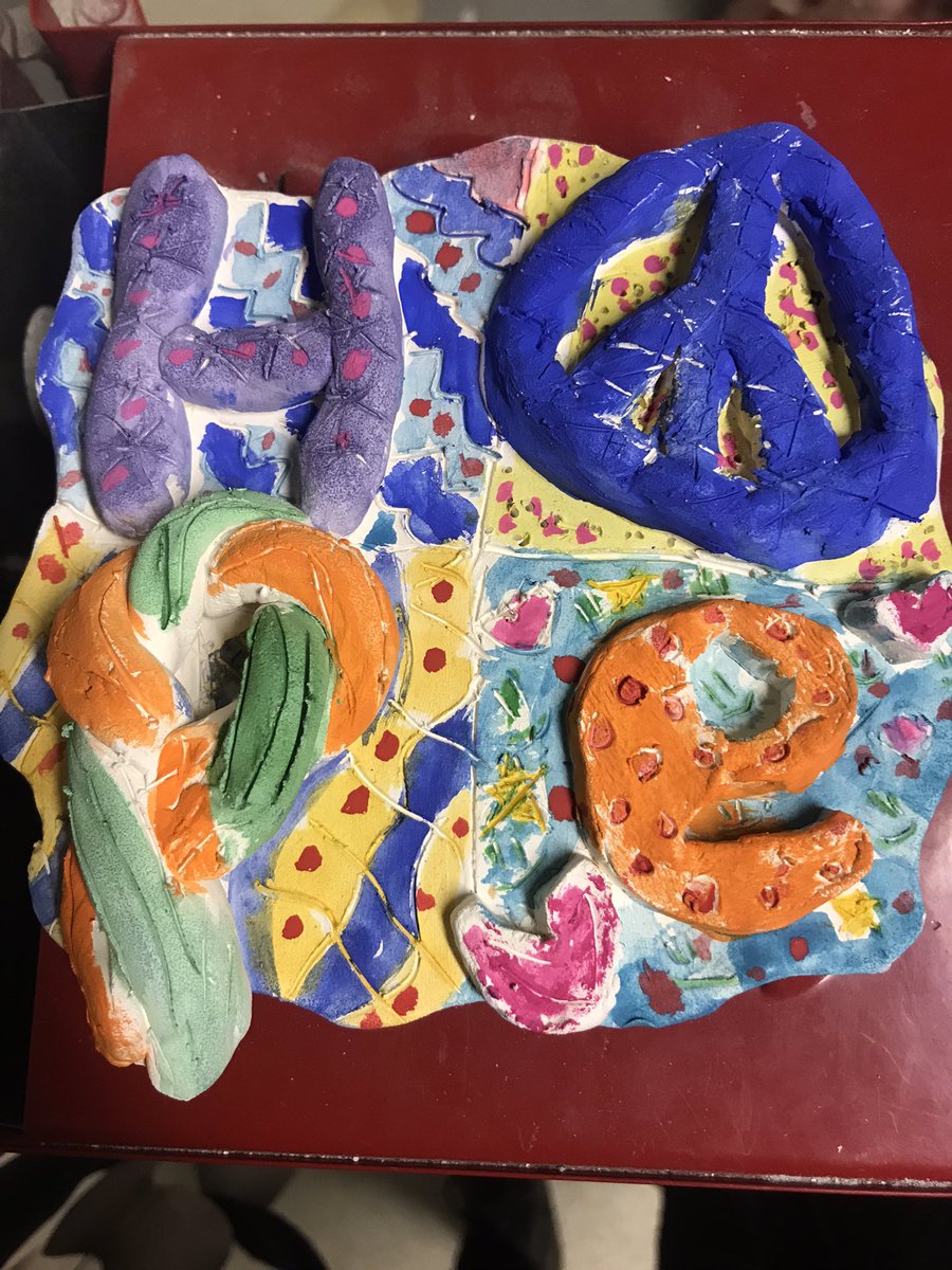 MissWhitsonArt's tweet image. 4th grade created a four letter word out of clay to make the world a better place, inspired from artist Robert Indiana. @WalledLkSchools @DublinWL #wleced