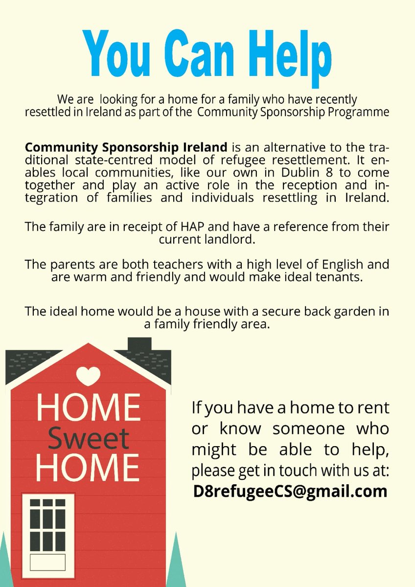 Urgent request for your help finding a home with more space for the family we are supporting. The ideal rental home would be a 3 bed house w rear garden/yard. If you can help in finding this home or know of somewhere that fits the bill pls mail d8refugeecs@gmail.com