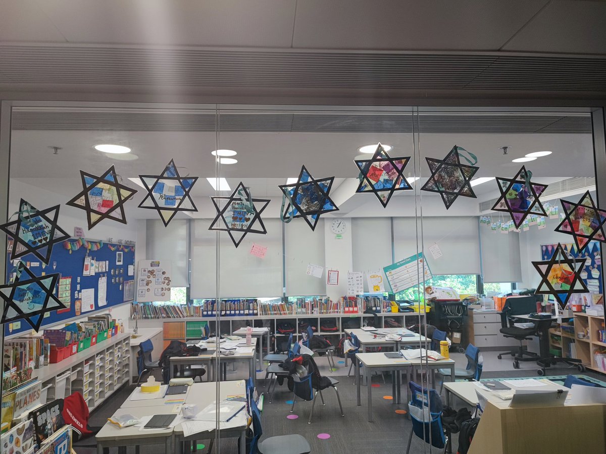 Hanukkah Shalom! Last week in G1, we prepared for the festivities by learning all about Hanukkah &amp; singing traditional songs in English and Hebrew. As Hanukkah often referred to as the festival of lights, it seemed fitting to create these translucent Stars of David. #cognitaway