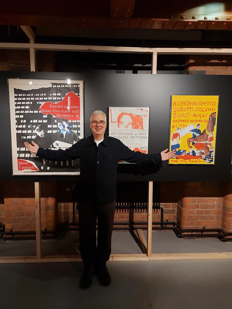 JonSavage1966's tweet image. At Use Hearing Protection with three of the posters I designed for Tony back in the day - pic by Sallyann Browning