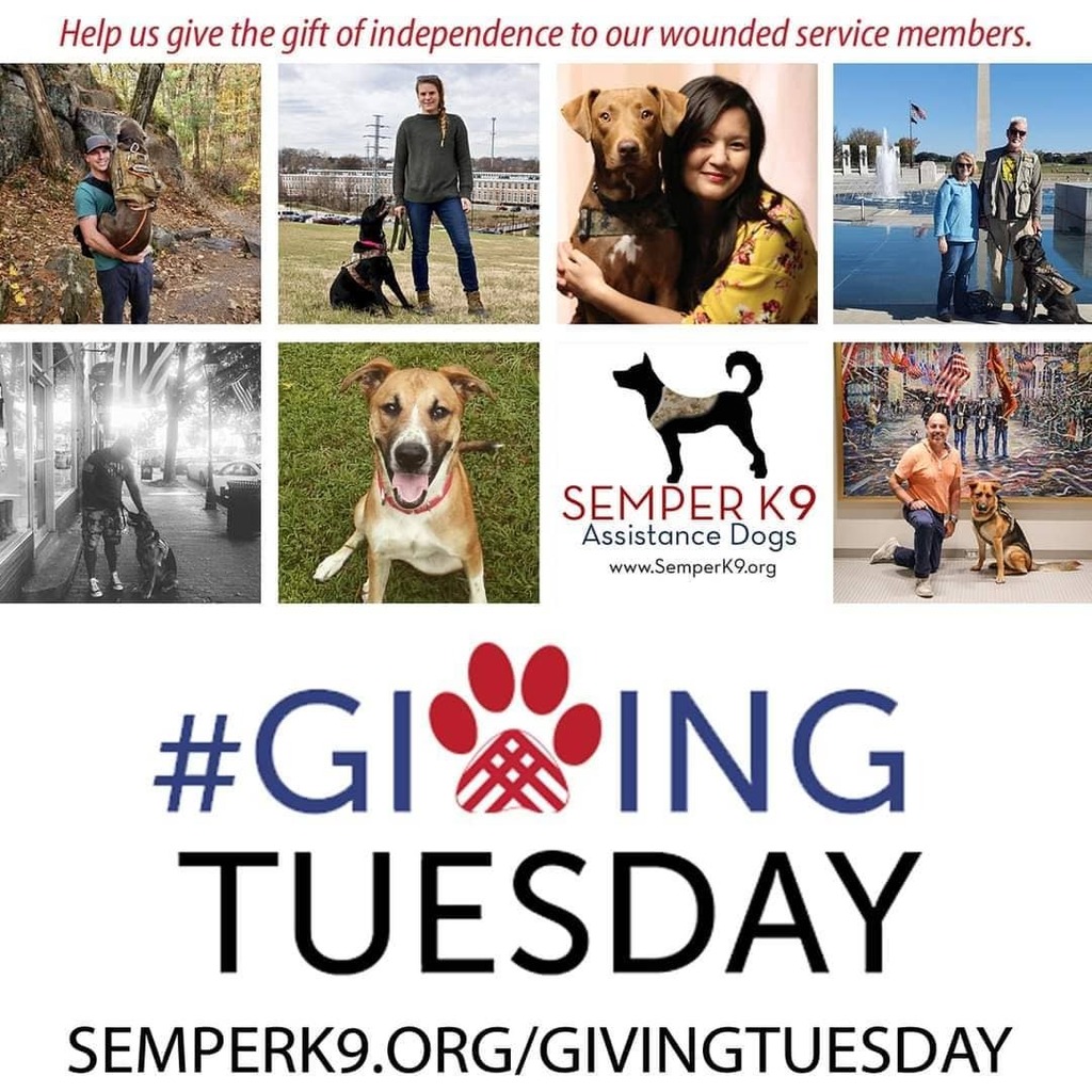 semperk9's tweet photo. It's National Day of Giving (D.O.G.)!

This #GivingTuesday join the movement and give – if it’s your time by volunteering with Semper K9, using the power of your voice to spread our mission, or by giving a  monetary gift that will save the life of a woun… https://t.co/VshSuXMy0T https://t.co/xWqkB8ghnz