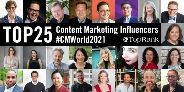 For #CMWorld our top 25 B2B #ContentMarketing list showcased these stellar influencers &amp; more:
<a href="/MarketingProfs/">Ann Handley</a>
<a href="/jaybaer/">Jay Baer</a>
<a href="/ducttape/">John Jantsch</a>
<a href="/BrennerMichael/">Michael Brenner</a>
<a href="/crestodina/">Andy Crestodina</a>
<a href="/bernieborges/">bernieborges</a>
<a href="/CarlaJohnson/">Carla Johnson - Keynote Speaker</a>
<a href="/DrewDavisHere/">Andrew Davis</a>
<a href="/ardath421/">Ardath Albee | B2B Marketing Strategist</a>
<a href="/AmyBalliett/">Amy Balliett</a>
<a href="/mdeziel/">Melanie Deziel ♥️🖤🤍💚</a>
<a href="/dougkessler/">Doug Kessler</a>
Details: tprk.us/3CYjwE5