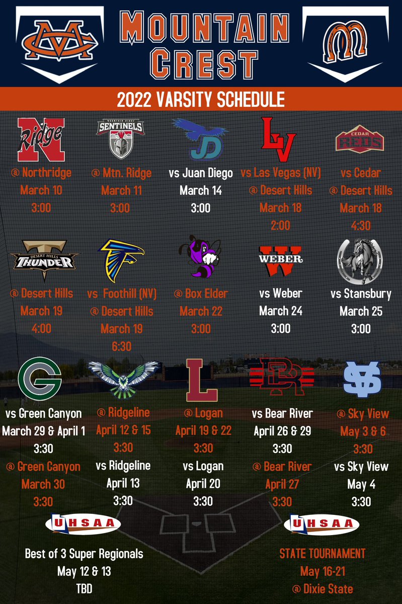 gomcbaseball's tweet photo. 2022 schedules for all three teams! Start making plans to cheer on your Mustangs!!

We are officially 💯 days away from Opening Day!!! #MustangsCompete https://t.co/ClGOvHaxbG