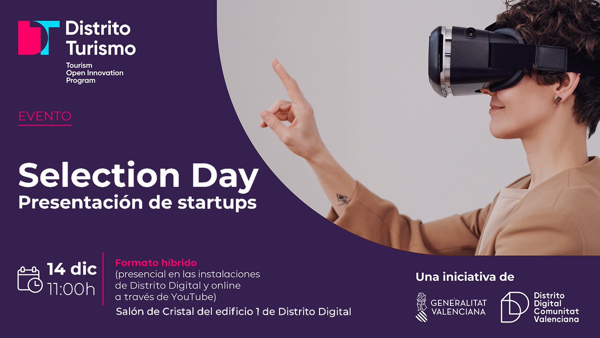 TechFabLabCV's tweet image. El próximo 14/12 a las 11h celebramos el #SelectionDay de #DistritoTurismo en el que conoceremos los 15 proyectos  seleccionados para cada uno de los retos enmarcados dentro de este programa de #InnovaciónAbiertaDDCV 
¡No te lo pierdas !
distritodigitalcv.es/calendario/sel…
#Startups