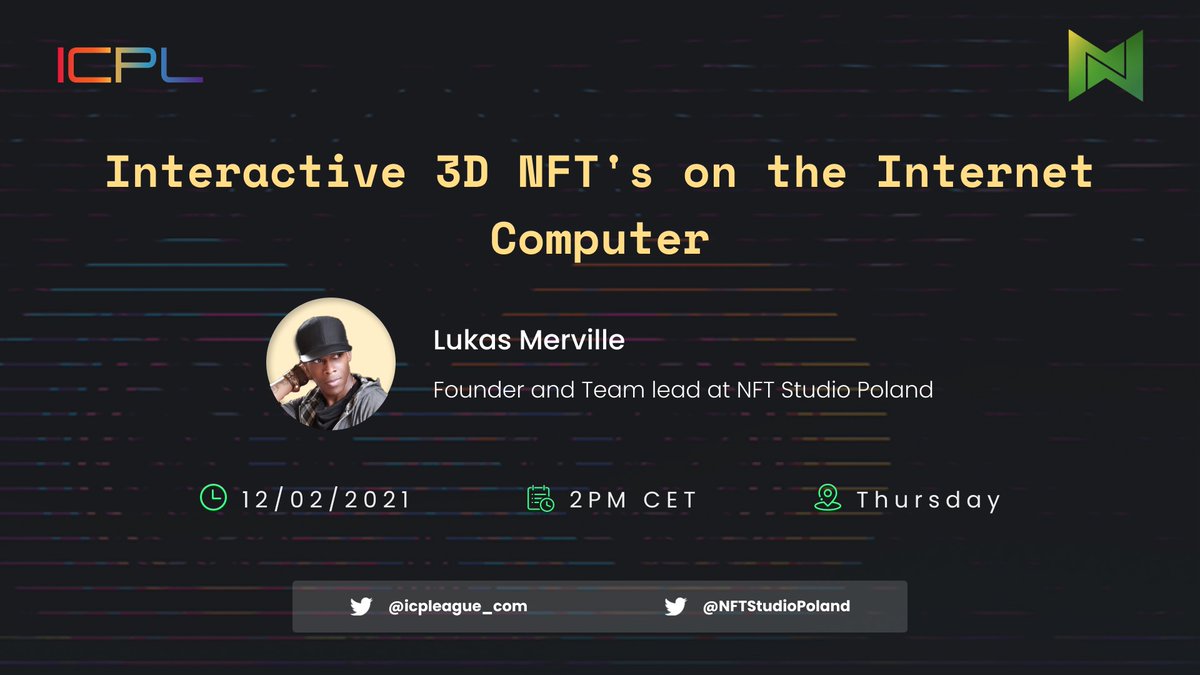 icpleague_com's tweet photo. This Thursday, 8pm UTC +8

We will have @NFTStudioPoland AMA, share their insights about Interactive 3D NFT on the #InternetComputer

We will have 10 rare 3D NFTs give away

✅Follow @icpleague_com  and @NFTStudioPoland 
✅Like &amp; Rt
✅Join telegram https://t.co/iCo5pQc4Pu https://t.co/pRHcnItpav