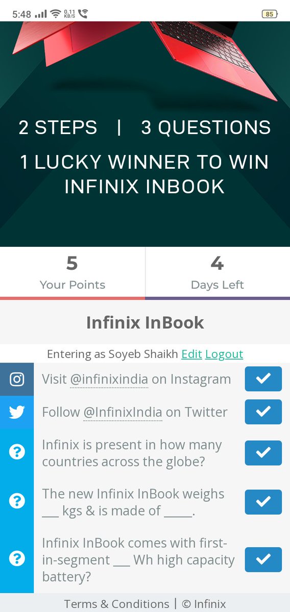 im_Soyeb's tweet photo. @InfinixIndia All Steps Done @InfinixIndia

Biggest Wish to Win 😍 Amazing #InfinixINBook 

#itsTheINThing
@InfinixIndia  

Join 
@p_pinky777 
@Rinku_0119 
@cool_bindra 
@VHetal 
@prvzptl https://t.co/XIFKkE8vdY