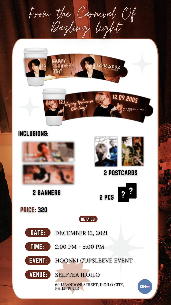 enhypeniloilo's tweet photo. Together, let's have fun and celebrate with us the dazzling light of these two handsome boys!

In collaboration with Marve

Avail here!
🔗: https://t.co/fdXoWM6naV

See you at the carnival, ENGENEs! 💚

#HoonkiCarnival #HoonKiCSE #Sunghoon #Niki #HoonkiBirthdayCelebration https://t.co/LQateNxuJk
