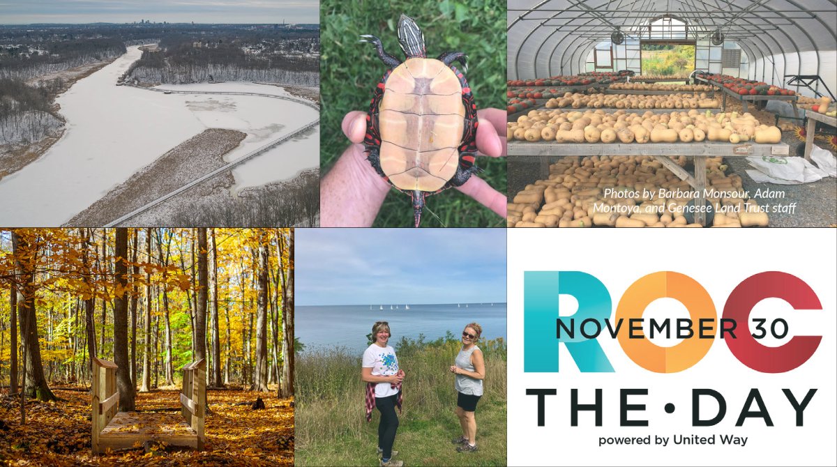 Support local land conservation today! If you appreciate the outdoors, consider giving a #ROCtheDay gift to Genesee Land Trust. Your gift will enrich our community by connecting people to land, water, &amp; local food. You can make a difference. Thank you! roctheday.org/Causes-to-Supp…