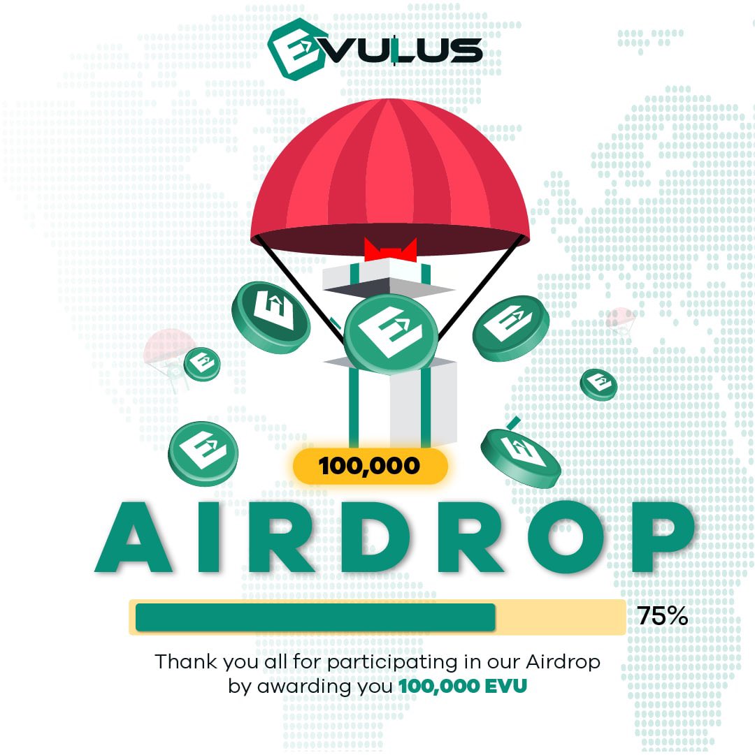 Evulusoficial's tweet photo. Thank you all for participating in our Airdrop by awarding 100,000 evu for all participants.

75% of these 100,000 evu have already been delivered to their Virtual Office of our clients.

Don't be left out and participate before the airdrop ends. https://t.co/EXPmy0kBOH