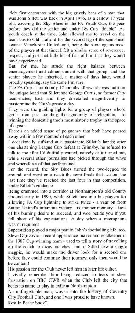 My husband Rob Gurney doesn’t have his own Twitter account, but here are his memories of #JohnSillett #RIPJohnSillett ⁦<a href="/Coventry_City/">Coventry City</a>⁩ #PUSB