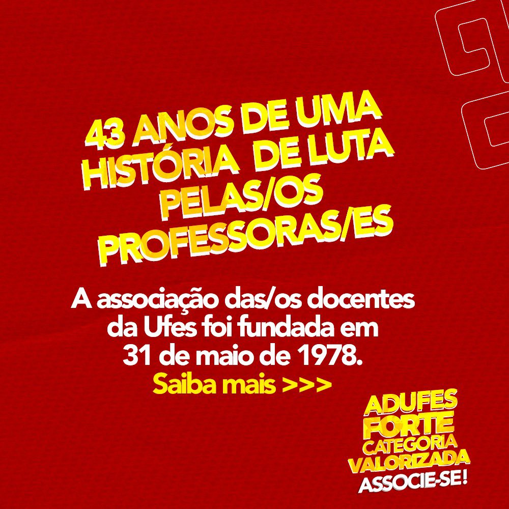 adufes's tweet photo. A Adufes atua há 43 anos na defesa das/os docentes da Ufes. Arraste para o lado e confira a história da entidade 👇
+ 
#SejaAdufes https://t.co/d2d25iijq3