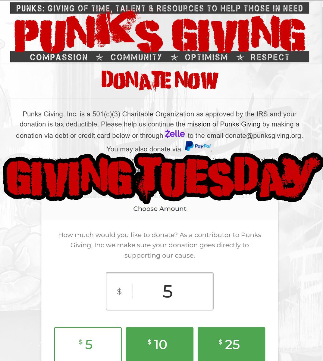 PunksGiving's tweet photo. Today is #GivingTuesday. Our Mission at Punks Giving is to identify and unite positive resources in the punk &amp; hardcore community to help those in need. Please help us continue that mission by making a donation at https://t.co/CY5nHG2gQT 

#PunksGiving #punk #help #donate https://t.co/h90tnUNCrG